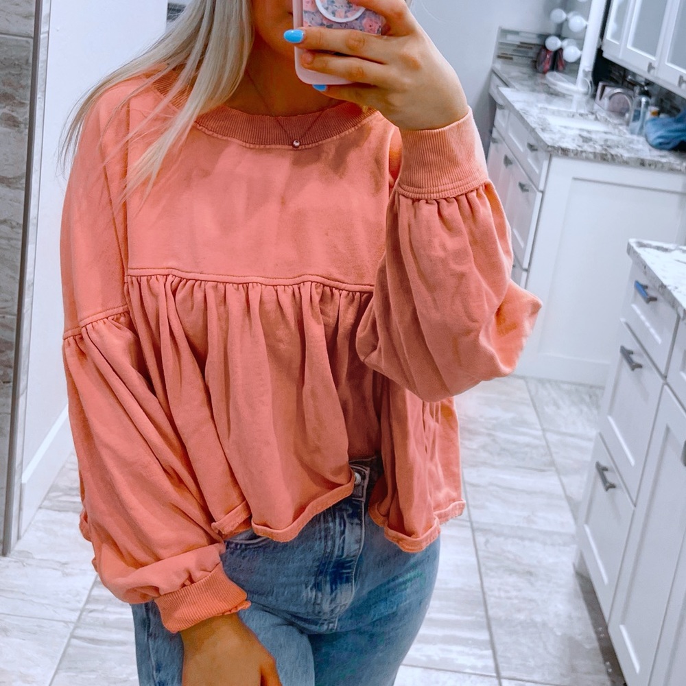 pink ruffle peplum sweatshirt